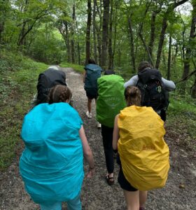 Hiking with our packs in the rain